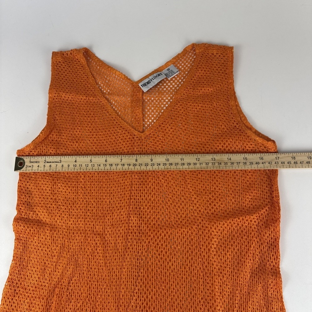 Y2K Trendy Looks Mesh Knit Tunic Women Medium Orange V-Neck Rayon Coverup - Picture 6 of 13